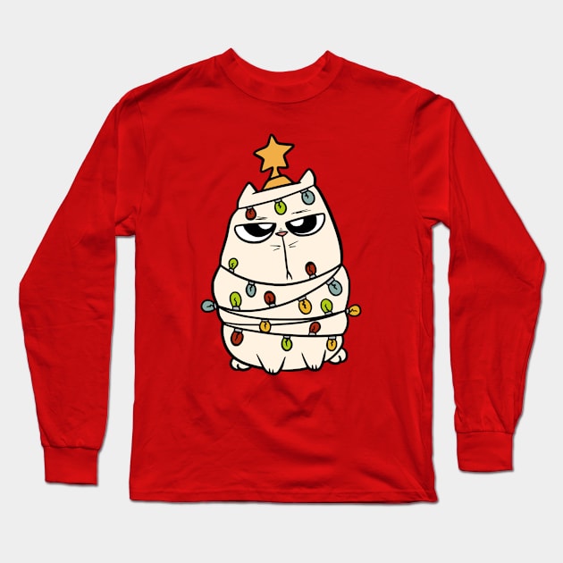 Cat Xmas Tree Long Sleeve T-Shirt by Christyn Evans